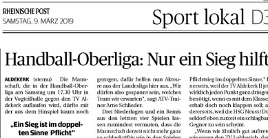 190309 Hand­ball-Ober­li­ga: Nur ein Sieg hilft